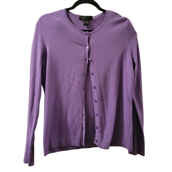 August Silk Lilac Purple Cardigan Sweater Sz L Lightweight Preppy Cottagecore - Picture 1 of 8